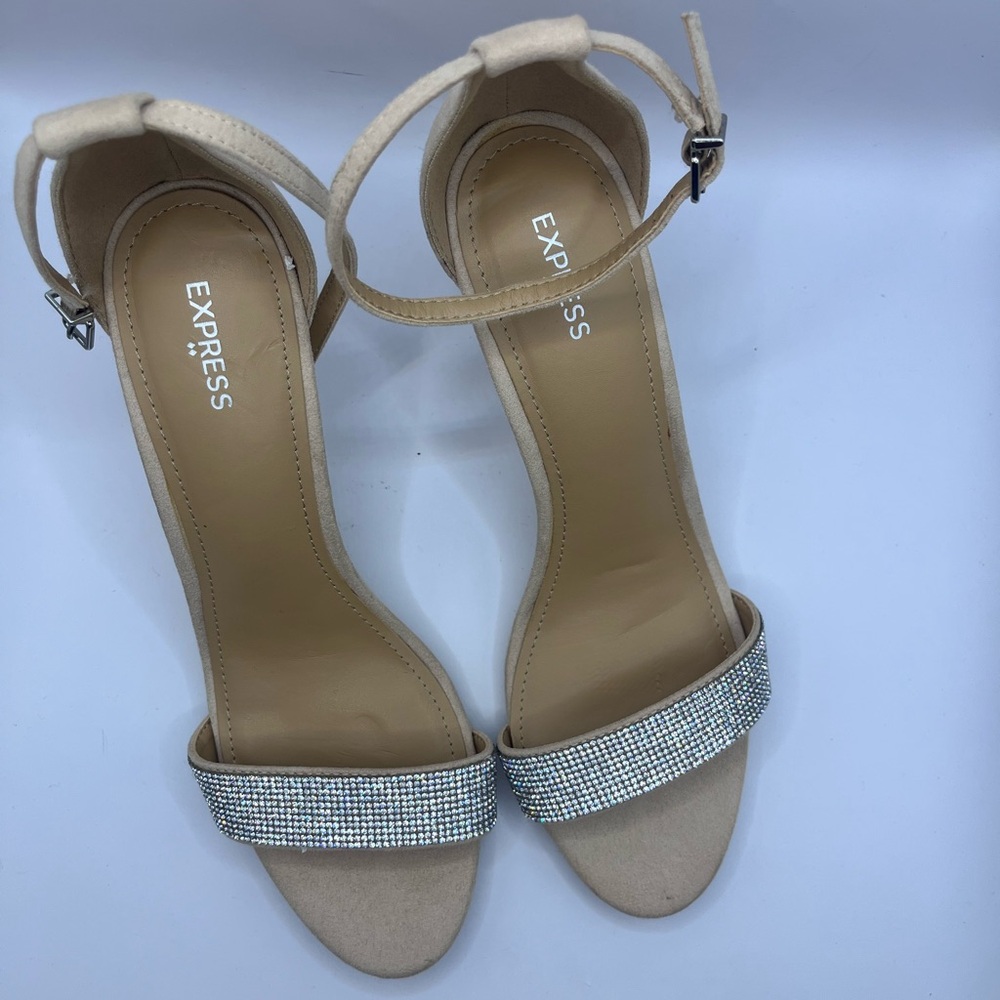 Express Women's Beige Heels with Silver Accents